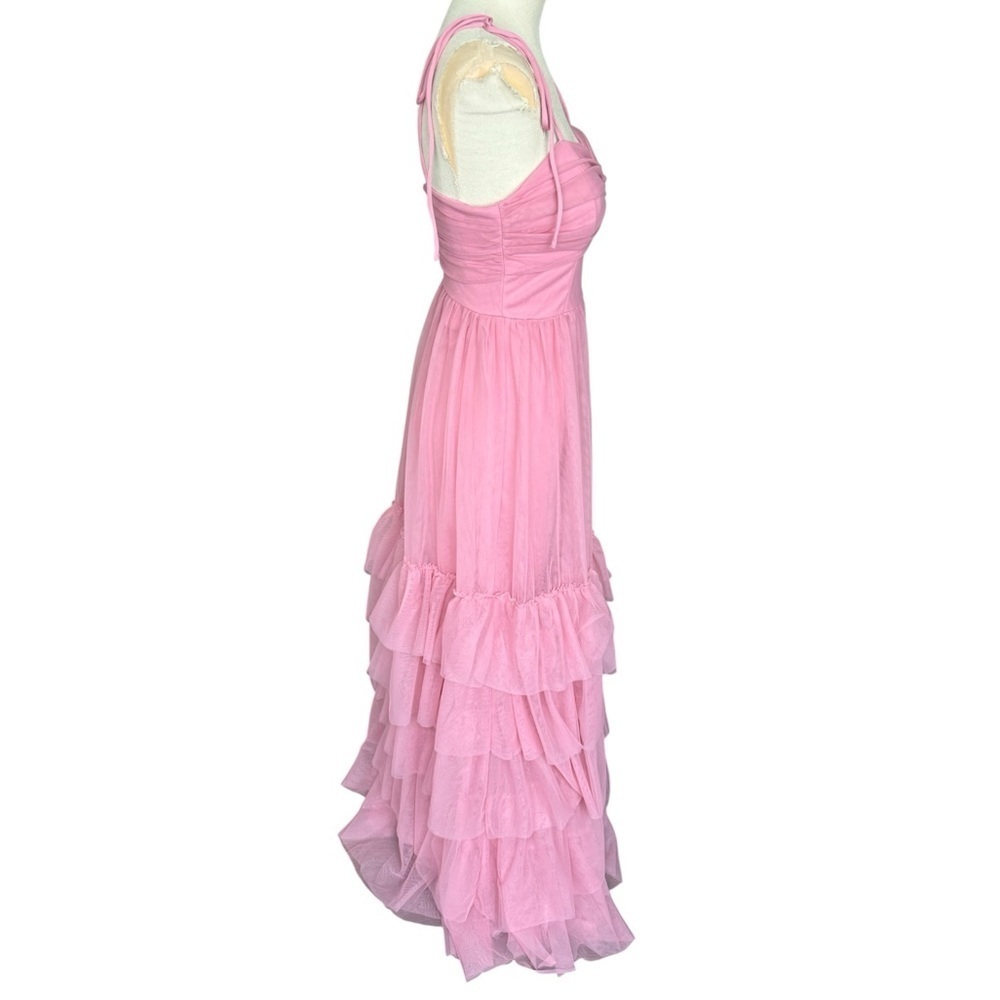 NWT Lulus Endlessly Darling Dusty Rose Mesh Tiered Tie-Strap Maxi Dress XS - Picture 5 of 10